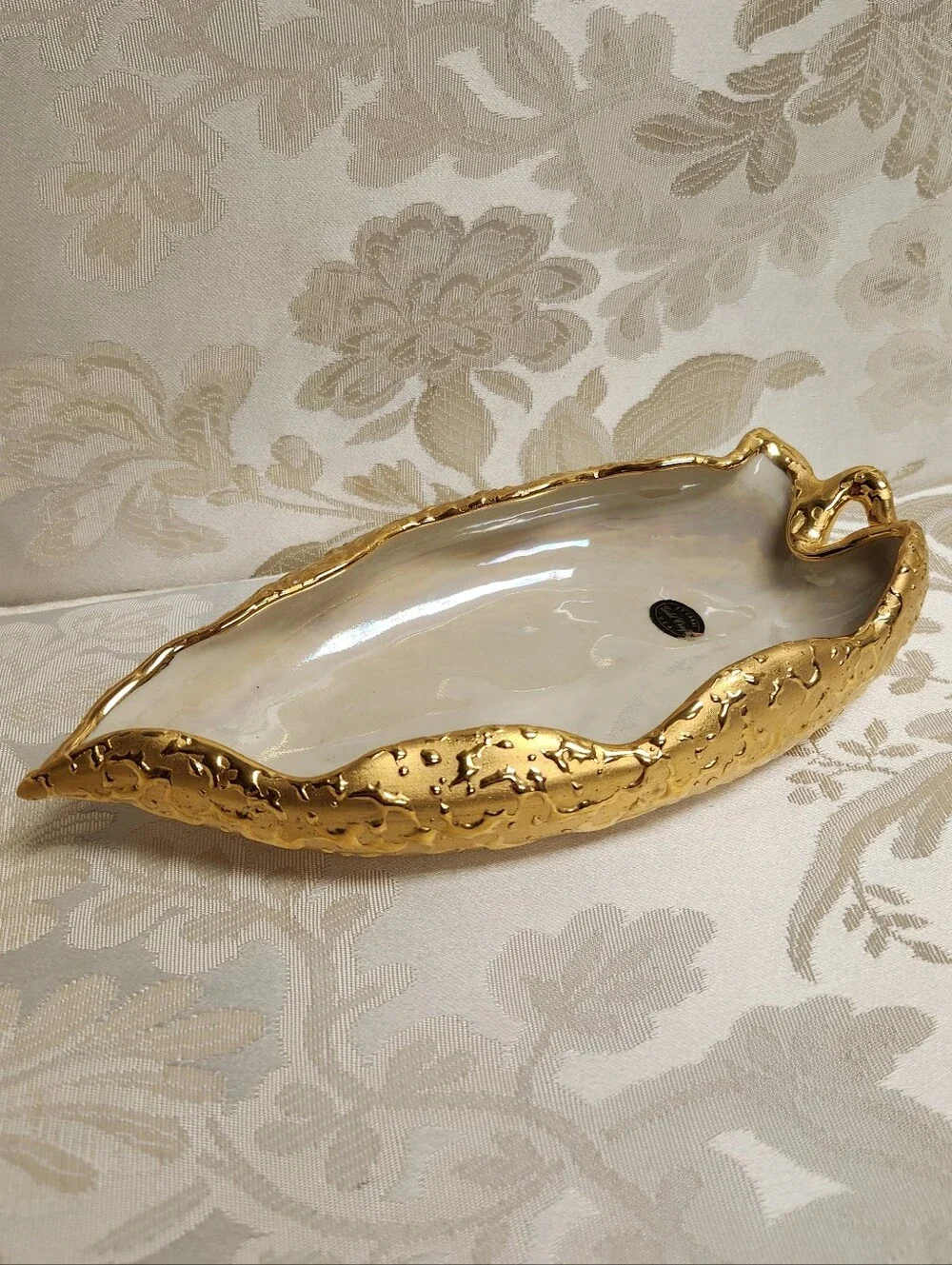 Vintage Mid Century Weeping Leaf Candy Dish & Sweyte Pottery Planter 22k Gold